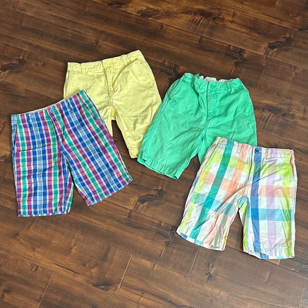 GAP Kids Plaid & Solid Shorts - boys sz 12, Blue & Pastel Plaid, Green & Yellow.